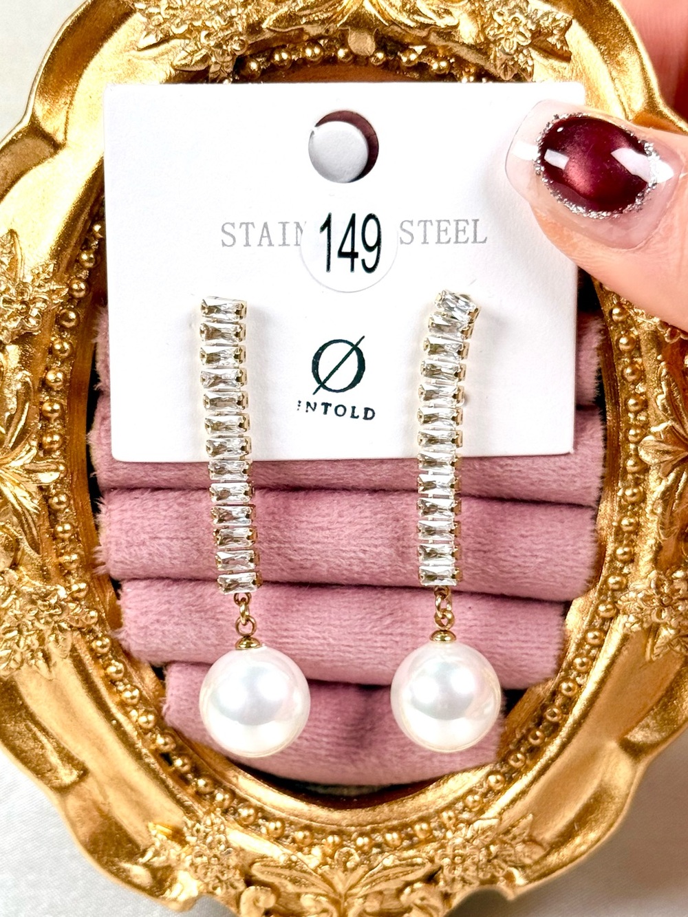 #149 Pearl Pendant Stainless Steel Drop Earrings Waterproof PVD Gold Plated